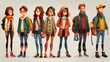 A group of cartoon characters with different clothing and accessories, AI