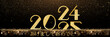 © emmanuel - 黒の背景に金色の輝きとボケ効果の円と、2024 年から 2025 年への新年あけましておめでとうございます 2025 を願うカードまたはバナー