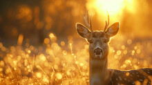 In The Midst Of A Sunlit Forest Clearing, A Young Deer Fawn Stands Surrounded By Delicate Flora, Portraying A Serene Scene Titled, Fawn In Sunlit Forest Clearing.