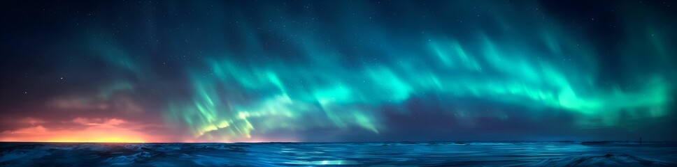 Wall Mural - northern lights and winter landscape with mountains and forest. aurora borealis with starry in the n