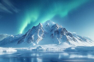 Wall Mural - northern lights and winter landscape with mountains and forest. aurora borealis with starry in the n