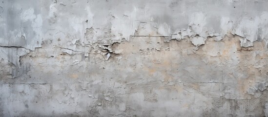 Poster - A close up of a grey concrete wall with peeling paint resembling art. The twig on the ground hints at the freezing winter weather