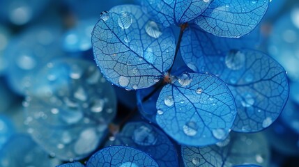 Close up of blue tree leaf skeleton texture with shining light   natural botanical background