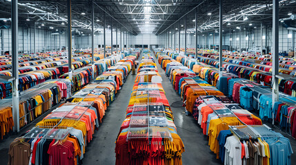 Wall Mural - Massive Clothing Warehouse: A Sea of Garments , copy space , stock photo