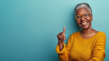 Studio shot of a woman pointing with his finger