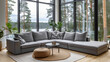 modern design scandinavian living room with forrest view