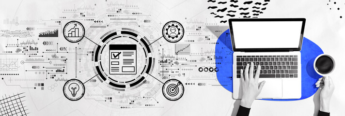 Aufkleber - Project management theme with person using a laptop computer