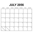 july 2056. monthly calendar design. week starts on sunday. printable, simple, and clean vector design isolated on white background.