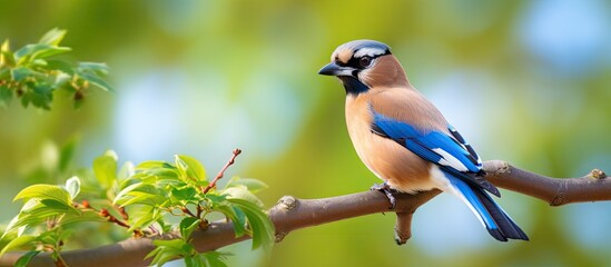 Sticker - Graceful Blue Bird Resting on a Tree Branch Surrounded by Lush Foliage