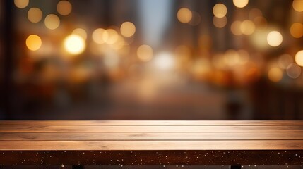 Sticker - Rustic Wooden Table with Soft Focus Bokeh Background for Design Inspiration