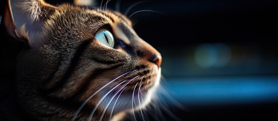 Poster - Curious Feline Gazing Upwards at the Vast Blue Sky with Wonder and Amazement