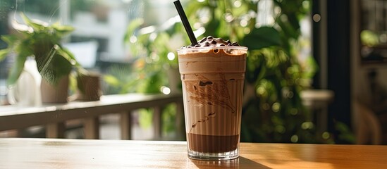 Wall Mural - Indulgent glass of creamy chocolate milkshake in a vintage tall glass