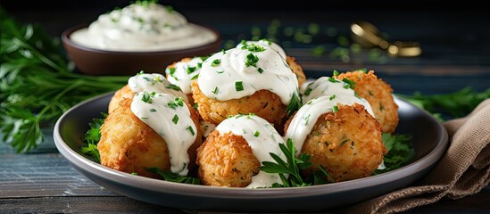 Wall Mural - Delicious Chicken Nugs Served with a Flavorsome Dipping Sauce on a Plate