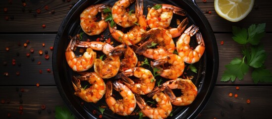 Sticker - Delicious Grilled Shrimp Served with Fresh Lemon and Parsley Garnish