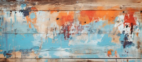 Wall Mural - Vibrant Blue and Orange Abstract Painting with Dynamic Brush Strokes and Textures