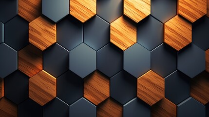 Poster - Abstract Wooden Background with Geometric Hexagonal Shapes in Earthy Tones