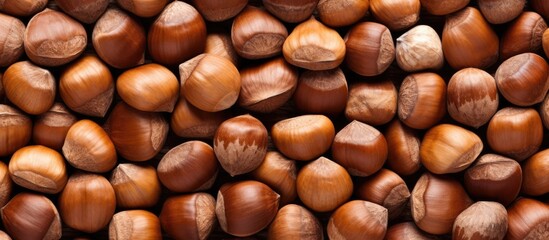 Poster - Rustic Hazelnuts Background, Organic Nuts Scattered in Natural Setting