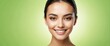Bright lime green background Portrait of smiling beautiful woman smooth clean face glowing skin youth skin care ad concept from Generative AI