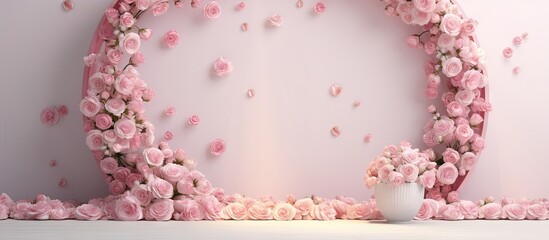 Sticker - Serene Pink Wall Adorned with Elegant Wreath and Delicate Candle Light