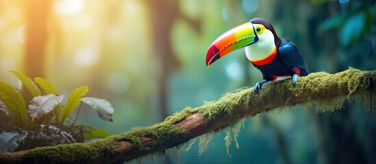 Wall Mural - Vibrant Avian Beauty Resting on Lush Tree Branch in a Serene Forest Setting