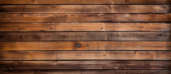 Canvas Print - A closeup shot of a brown hardwood plank wall with a blurred background, showcasing the intricate pattern of the wood grain and tints and shades of the wood stain