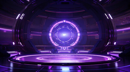 3d rendering of sci-fi stretch background with geometric tunnel and neon lines, 3d rendering concept