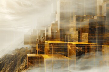 Stylish banner with golden line skyscrapers forming abstract metropolis skyline. Ideal for luxury real estate, premium city guide, upscale travel agency, or modern architecture designs