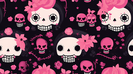 Wall Mural - cute skull, seamless pattern