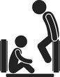 Isolated pictogram sit on hand rail and and floor of an escalator, moving stairs, for prohibition safety sign