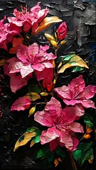 Poster - Oil painting of tropical pink flowers illustration.