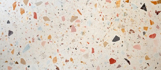 Sticker - An artistic terrazzo floor with a closeup view showcasing a vibrant mix of magenta, peach, and earthy tones, creating a mesmerizing pattern resembling circles