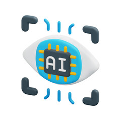 3d vector eye with ai chip icon. Isolated on white background. 3d artificial intelligence, business and technology concept. Cartoon minimal style. 3d vision icon vector render illustration.
