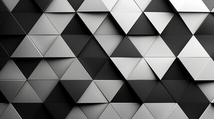 Wall Mural - Sleek Black and White Triangular Tile Wallpaper with 3D Blocks, Polished Semi-Gloss Background Illustration