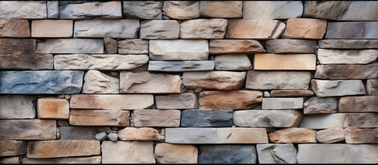 Poster - A detailed close up of a brick wall featuring an array of different bricks including Brown, Wood, Metal, and Composite materials. The mix of textures creates a unique and eyecatching building faade