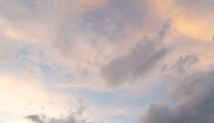 Wall Mural - Sunset sky. Abstract nature background. Dramatic blue with orange colorful clouds in twilight time.
