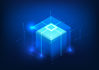 Fototapete - Blockchain technology Rectangular boxes stacked on top of each other Represents a data storage system that is networked through computer encryption. It is a highly secure data storage technology.