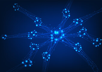 Fototapete - Blockchain technology Lines that connect and break into straight lines Represents the data storage technology system. that are linked together into a network through computer encryption