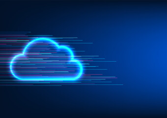 Poster - Cloud technology Clouds with light all around and lines passing through them Shows the system for collecting data via the internet network. It is a place to store information with a security system.