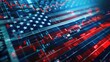 © Tida - American flag on digital stock market display - An abstract representation of the American stock market with a digital display of figures and an overlaid flag