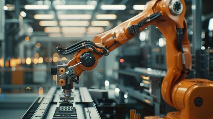 Poster - Advanced industrial robotic arm with agile movements - State-of-the-art robotic arm exhibiting impressive agility and competency in a modern industrial setting