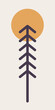Simple mono line tree and big sun in mono line vector design illustration