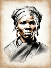 Poster - Harriet Tubman hand drawn sketch portrait on plain white background from Generative AI