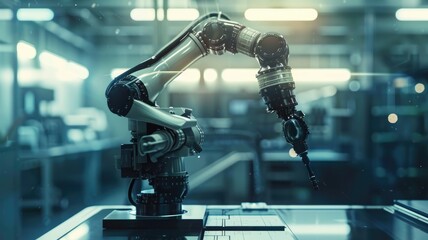Poster - sophisticated robotic mechanism engaged in production - this image depicts a cutting-edge robotic me