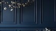 Elegant Interior Design Dark Blue Feature Wall Adorned with Artistic Flowering Vine Arrangement