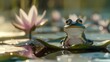 A tiny frog with bulging eyes perched on a lily pad