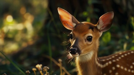 Wall Mural - A baby deer with big doe eyes and delicate spots on its fur