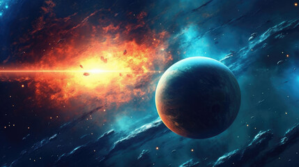 Wall Mural - Galaxies Adorned with Bright Stars and Orbiting Planets