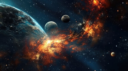 Wall Mural - Galaxies Adorned with Bright Stars and Orbiting Planets
