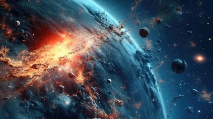 Wall Mural - Galaxies Adorned with Bright Stars and Orbiting Planets