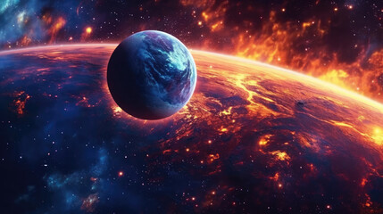 Wall Mural - Galaxies Adorned with Bright Stars and Orbiting Planets